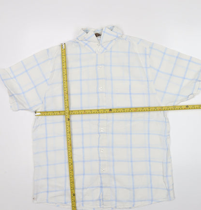 Ben Smith Men’s White Linen Cotton Short Sleeve Check Shirt M