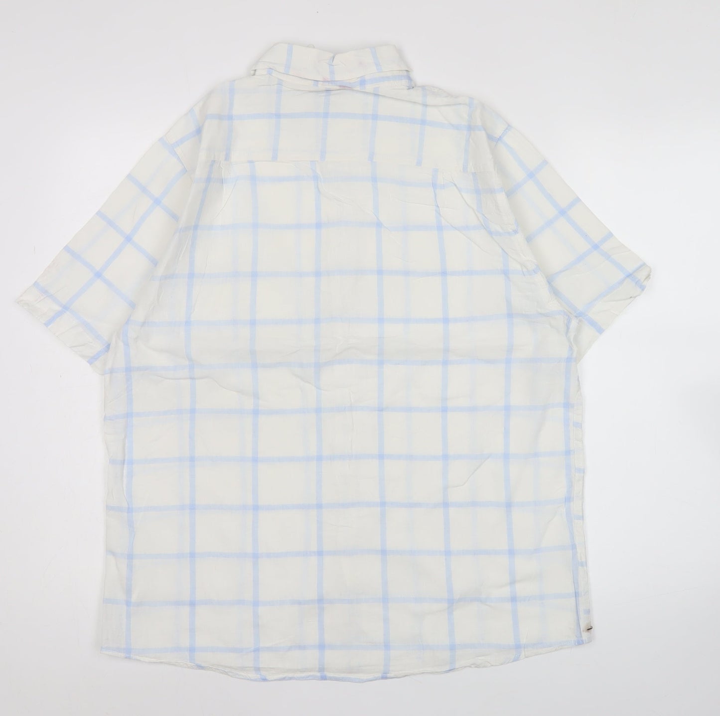 Ben Smith Men’s White Linen Cotton Short Sleeve Check Shirt M
