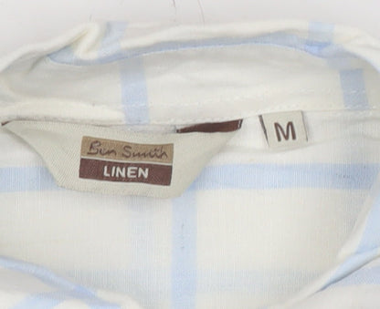 Ben Smith Men’s White Linen Cotton Short Sleeve Check Shirt M