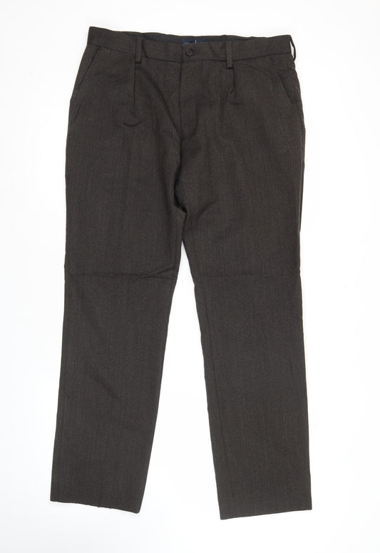 Next Men’s Brown Wool Blend Dress Trousers 32S Straight Leg