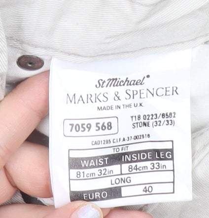 Marks & Spencer Men’s Beige Chino Trousers 32W 33L Straight Cotton