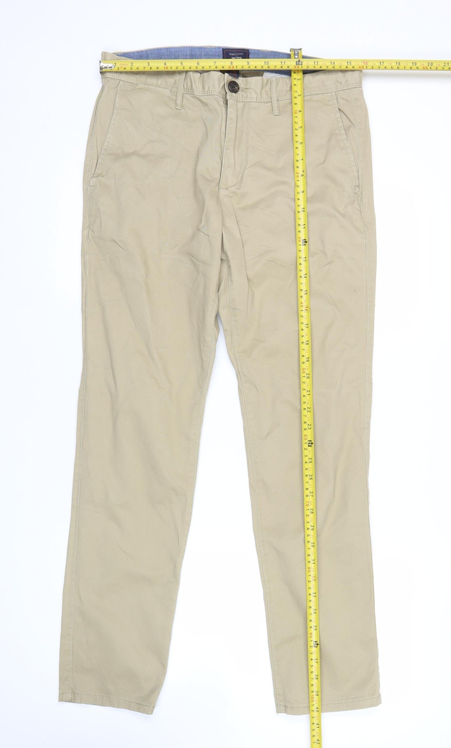 Gap Mens Beige Slim Fit Khaki Trousers 31W 30L Cotton Stretch