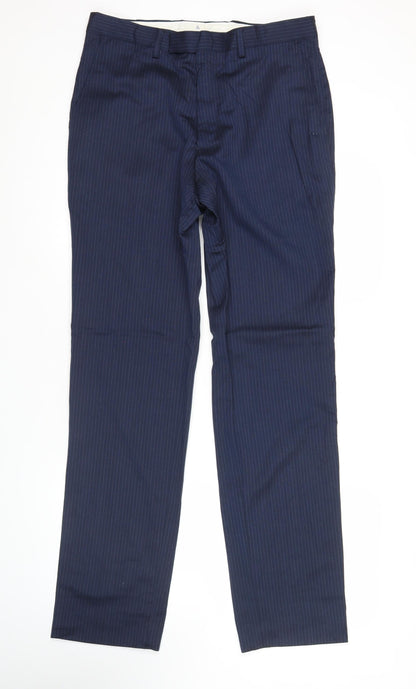 Marks and Spencer Mens Blue Pinstripe Wool Dress Trousers 32W 33L