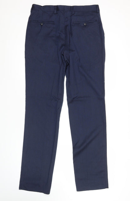 Marks and Spencer Mens Blue Pinstripe Wool Dress Trousers 32W 33L