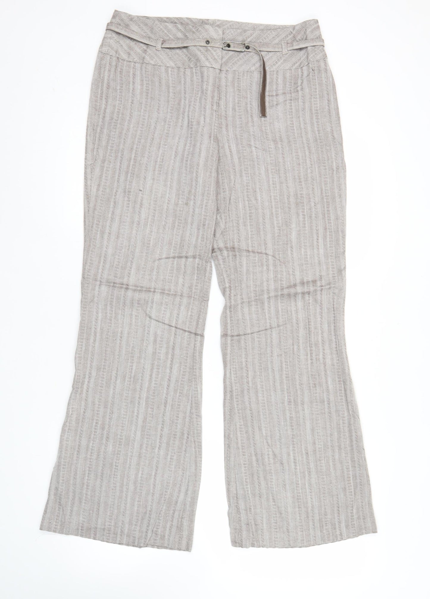 Next Womens Beige Striped Straight Trousers Size 12 Regular