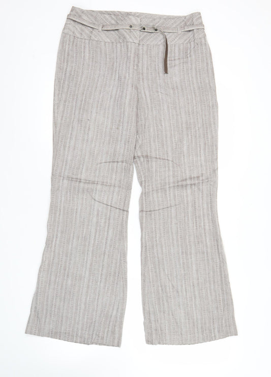 Next Womens Beige Striped Straight Trousers Size 12 Regular
