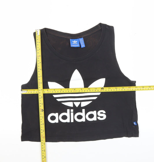 Adidas Womens Black Cropped Tank Top Size 8 Cotton Sleeveless Logo