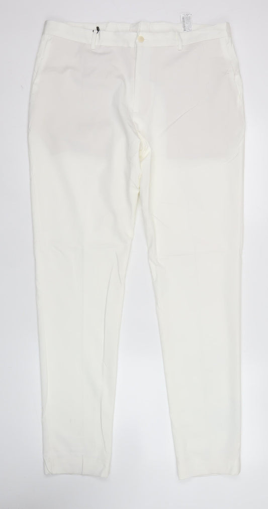 Zara Men White Slim Fit Dress Trousers Size 34 Waist Formal Pants