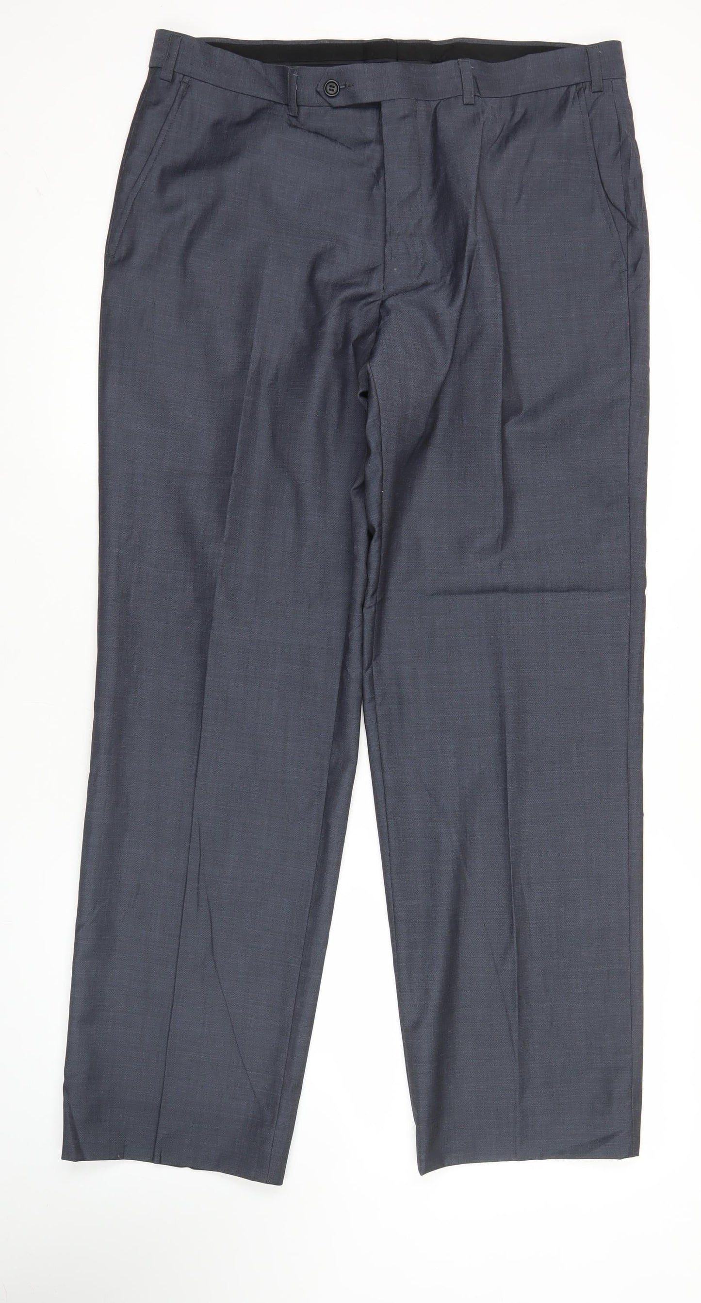 Marks and Spencer Men’s Blue Wool Blend Pleated Dress Pants 36W 31L