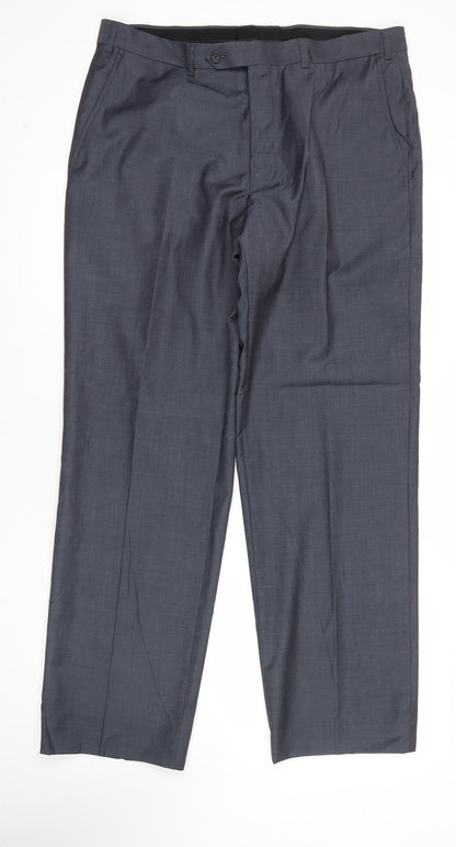 Marks and Spencer Men’s Blue Wool Blend Pleated Dress Pants 36W 31L