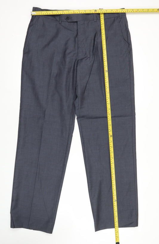 Marks and Spencer Men’s Blue Wool Blend Pleated Dress Pants 36W 31L