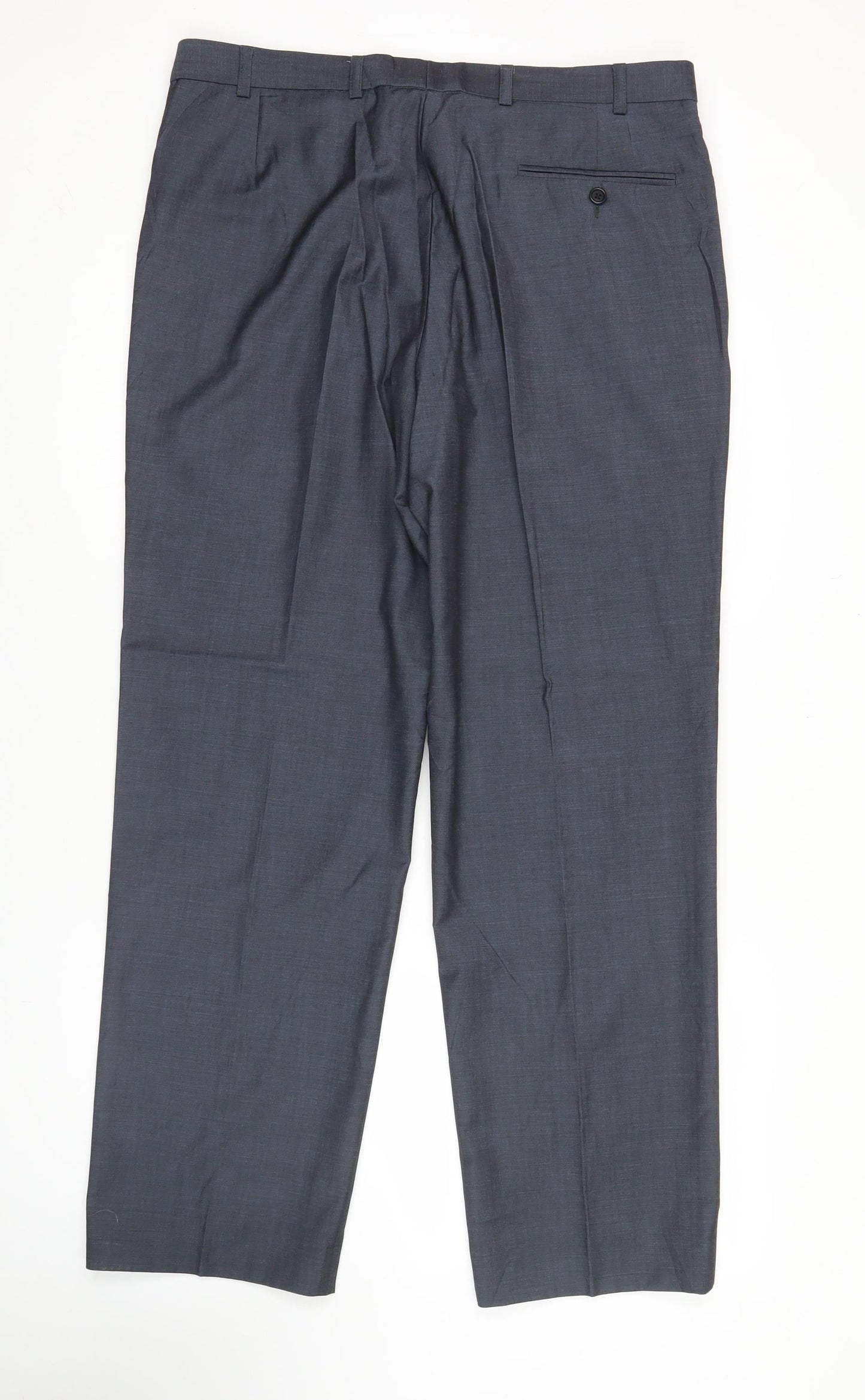 Marks and Spencer Men’s Blue Wool Blend Pleated Dress Pants 36W 31L