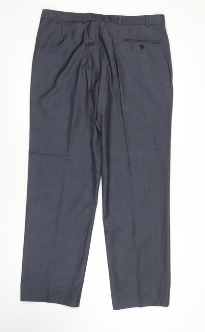 Marks and Spencer Men’s Blue Wool Blend Pleated Dress Pants 36W 31L
