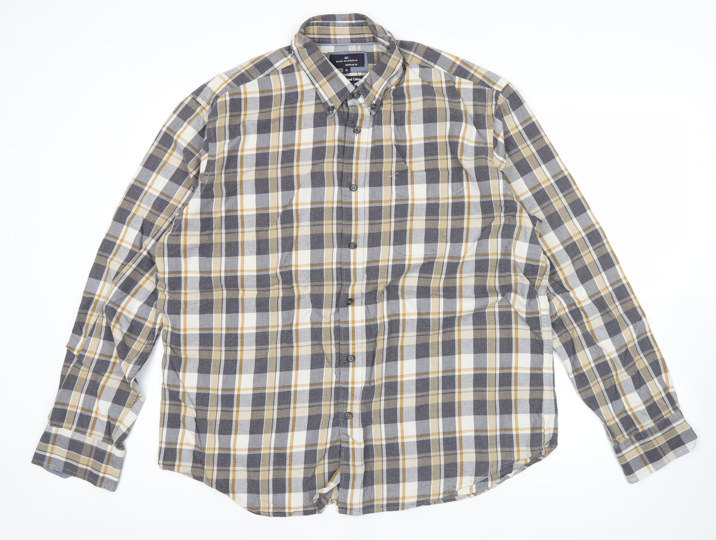 Marks and Spencer Men’s Grey Plaid XL Flannel Cotton Button-Up Shirt