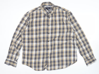 Marks and Spencer Men’s Grey Plaid XL Flannel Cotton Button-Up Shirt