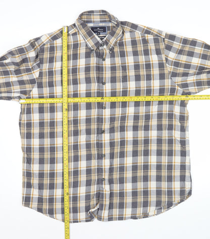 Marks and Spencer Men’s Grey Plaid XL Flannel Cotton Button-Up Shirt