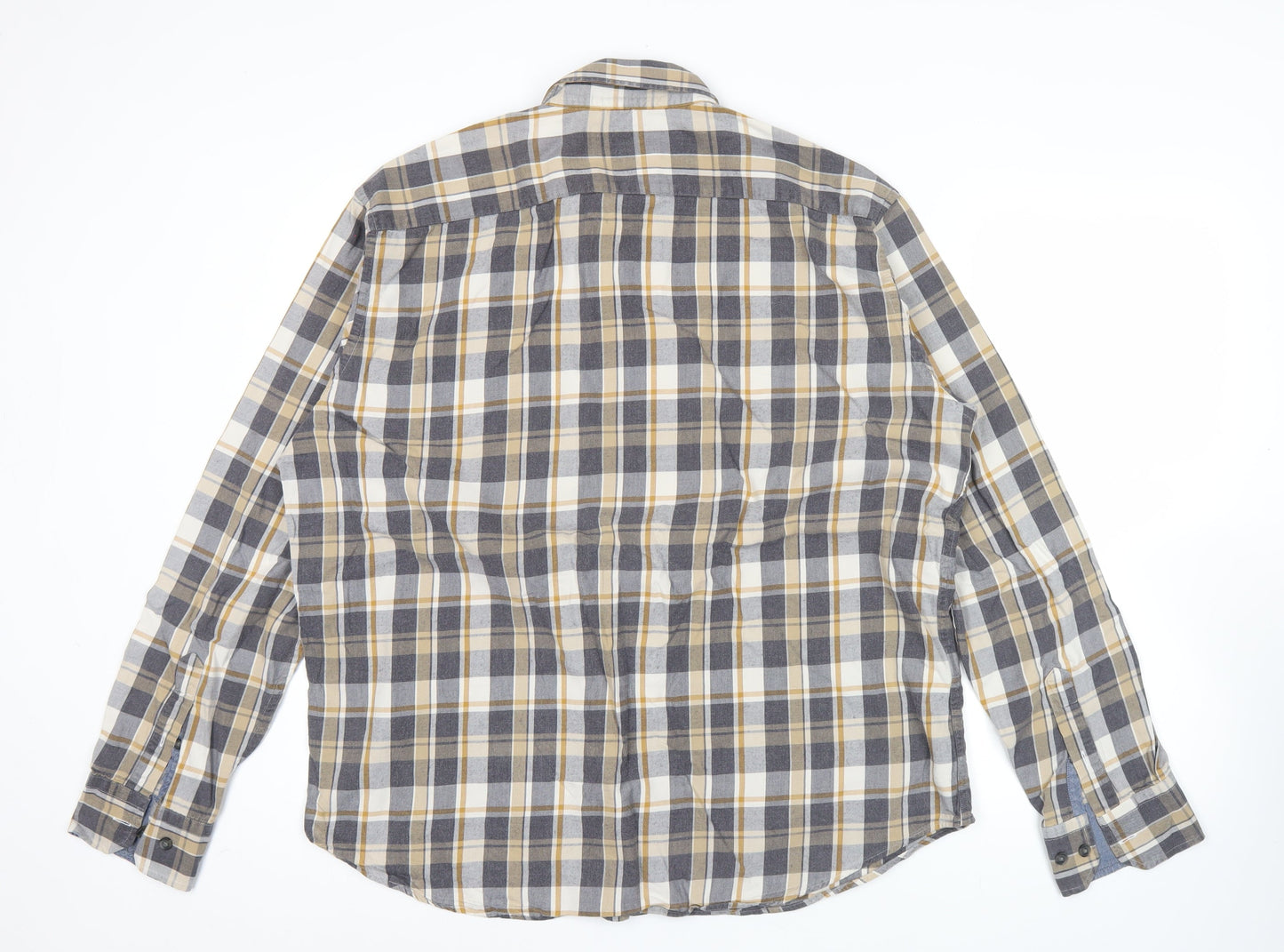 Marks and Spencer Men’s Grey Plaid XL Flannel Cotton Button-Up Shirt