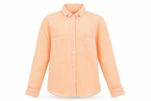 Motel Rocks Women Orange Striped Sheer Button-Up Shirt Size S