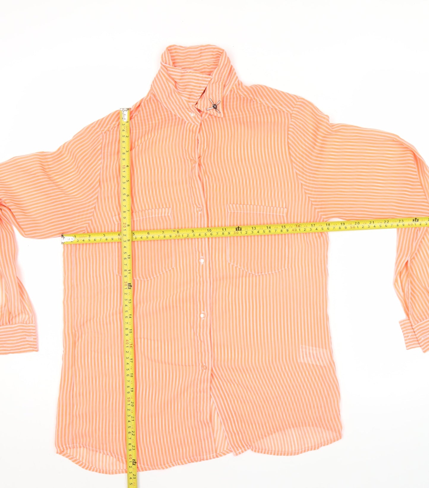 Motel Rocks Women Orange Striped Sheer Button-Up Shirt Size S