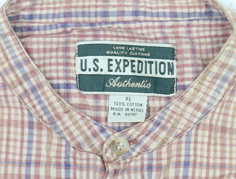 U.S. Expedition Men’s Multicoloured XL Checked Cotton Short Sleeve Shirt