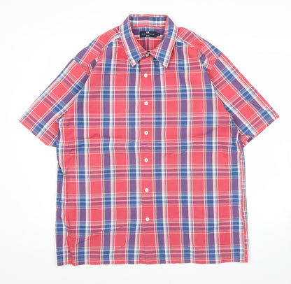 Marks and Spencer Men’s Red Plaid Cotton Short Sleeve Shirt L