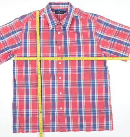Marks and Spencer Men’s Red Plaid Cotton Short Sleeve Shirt L