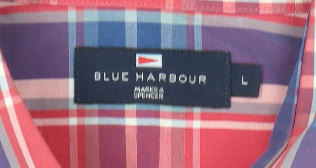 Marks and Spencer Men’s Red Plaid Cotton Short Sleeve Shirt L