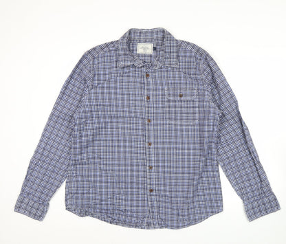 John Lewis Men’s Blue Check Cotton Twill Shirt L Long Sleeve Casual