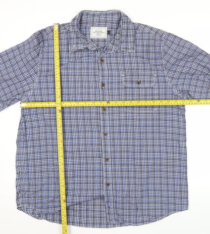 John Lewis Men’s Blue Check Cotton Twill Shirt L Long Sleeve Casual