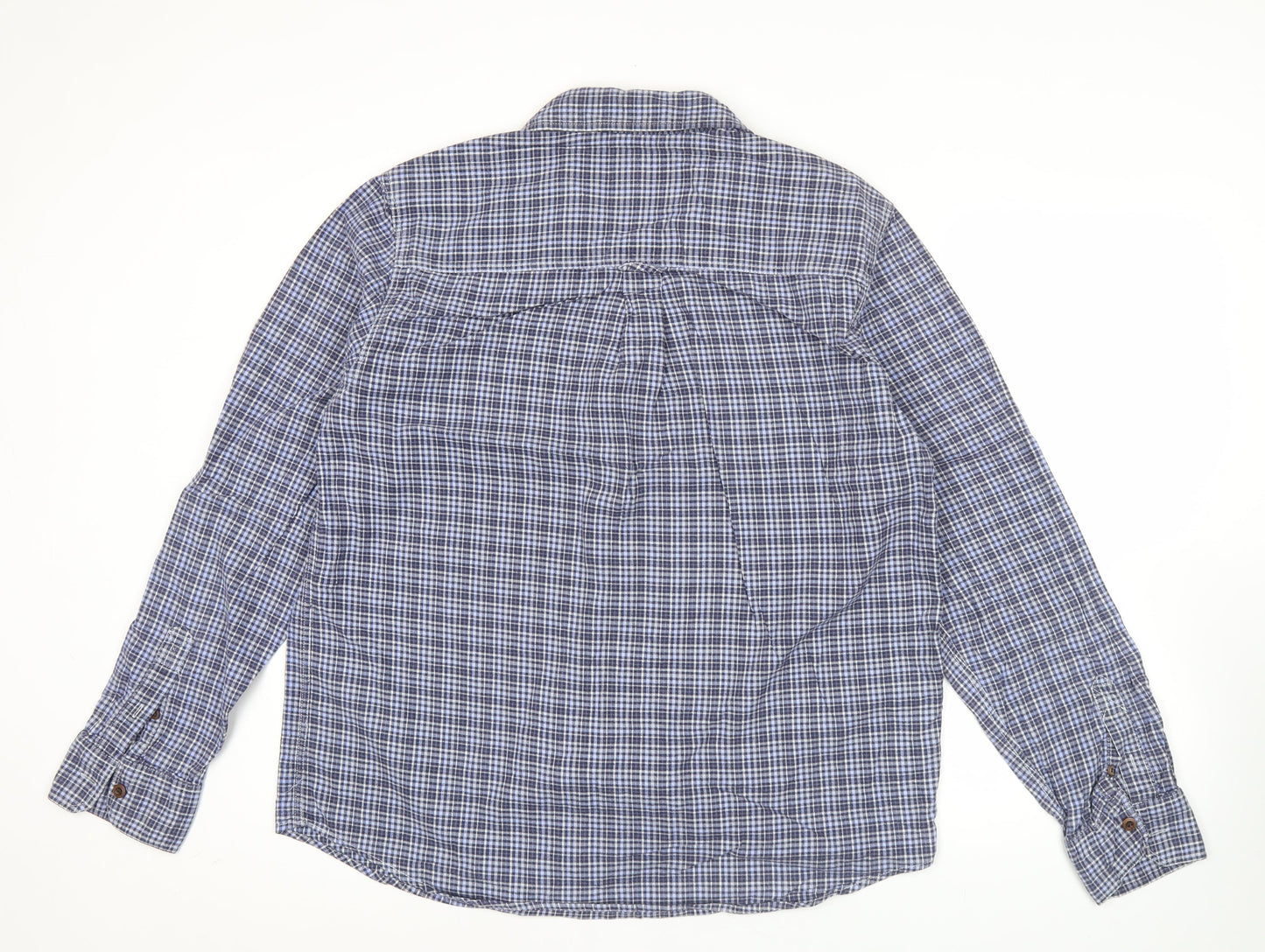 John Lewis Men’s Blue Check Cotton Twill Shirt L Long Sleeve Casual