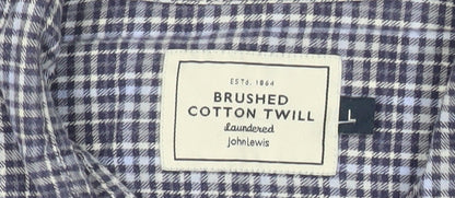 John Lewis Men’s Blue Check Cotton Twill Shirt L Long Sleeve Casual