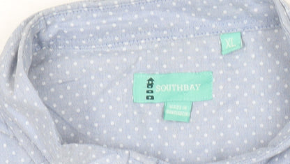 Southbay Men’s Blue Polka Dot Cotton Short Sleeve Button-Up Shirt XL