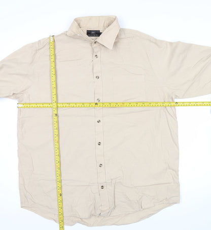 Marks and Spencer Mens Beige 17in Chest 43 Long Sleeve Cotton Shirt