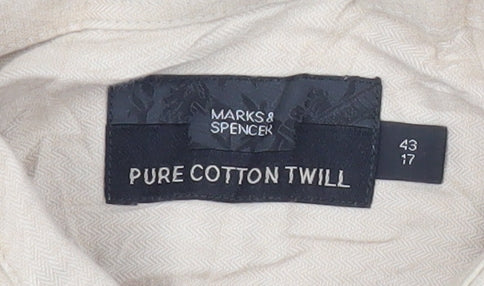 Marks and Spencer Mens Beige 17in Chest 43 Long Sleeve Cotton Shirt