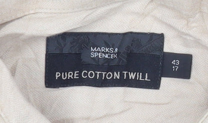 Marks and Spencer Mens Beige 17in Chest 43 Long Sleeve Cotton Shirt