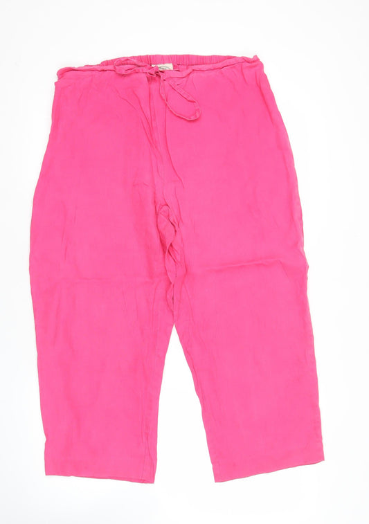 Laura Ashley Womens Pink Linen Cropped Wide-Leg Trousers Size 14