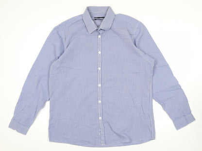 B&W Mens Blue Slim Fit Check Button-Up Shirt 17in Long Sleeve