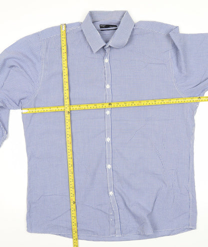 B&W Mens Blue Slim Fit Check Button-Up Shirt 17in Long Sleeve