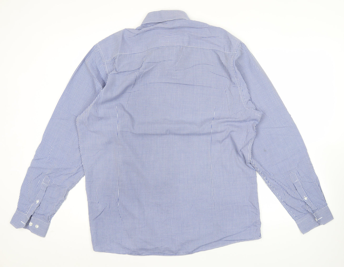 B&W Mens Blue Slim Fit Check Button-Up Shirt 17in Long Sleeve
