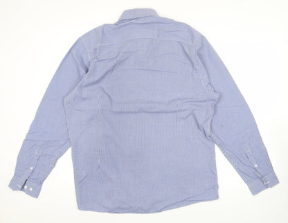 B&W Mens Blue Slim Fit Check Button-Up Shirt 17in Long Sleeve