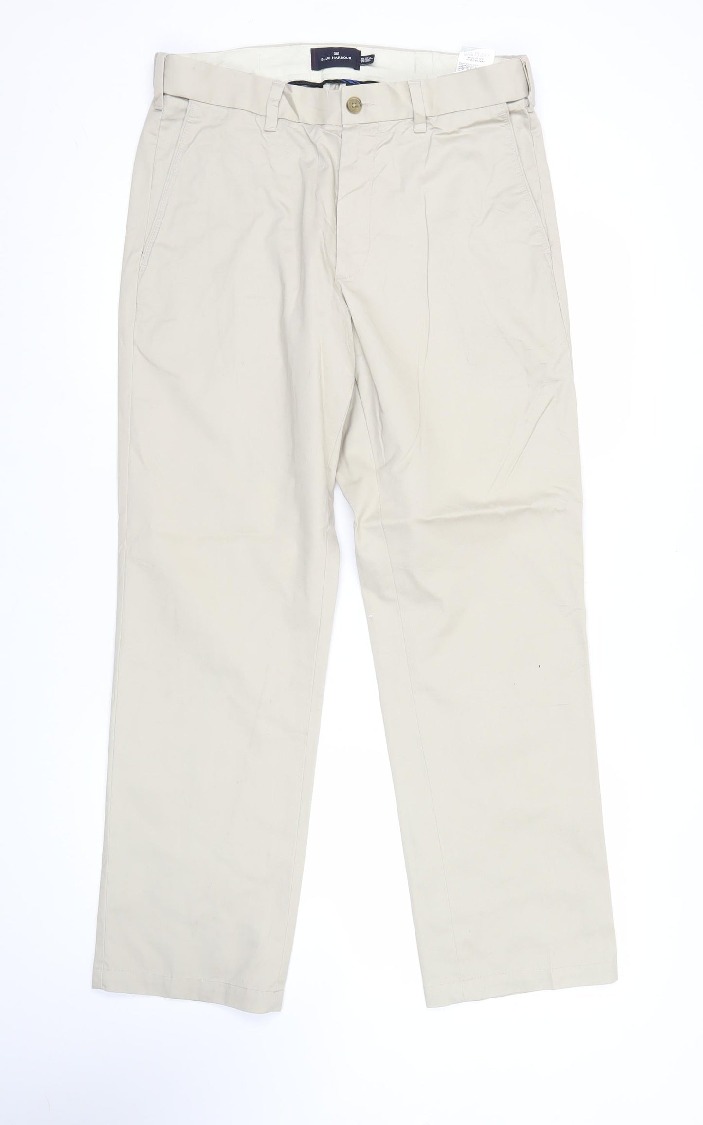 Marks and Spencer Blue Harbour Men's Beige Chino Trousers 32W 29L Regular Fit