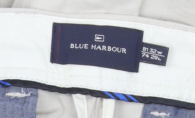 Marks and Spencer Blue Harbour Men's Beige Chino Trousers 32W 29L Regular Fit