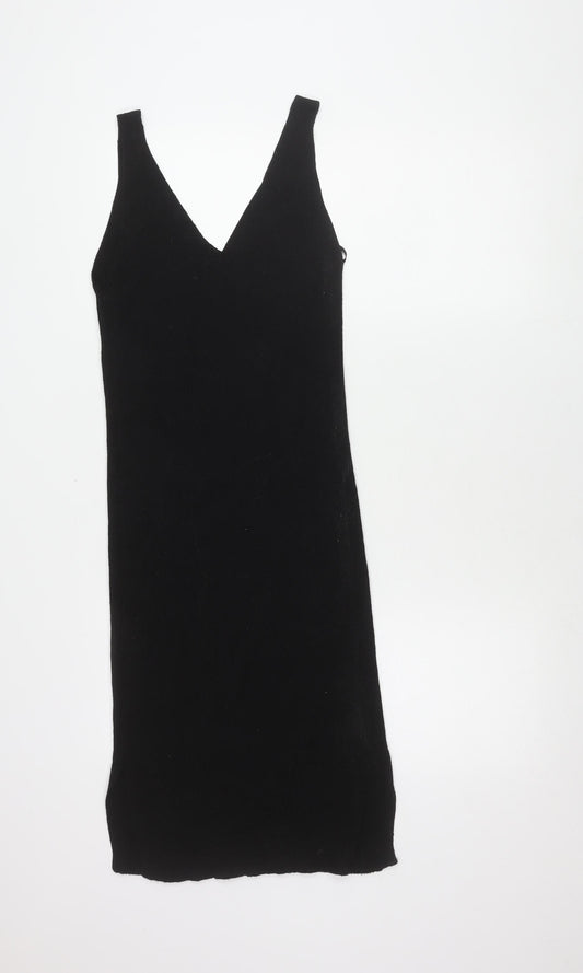 ONLY Womens Black Midi Bodycon V-Neck Sleeveless Stretch Dress M