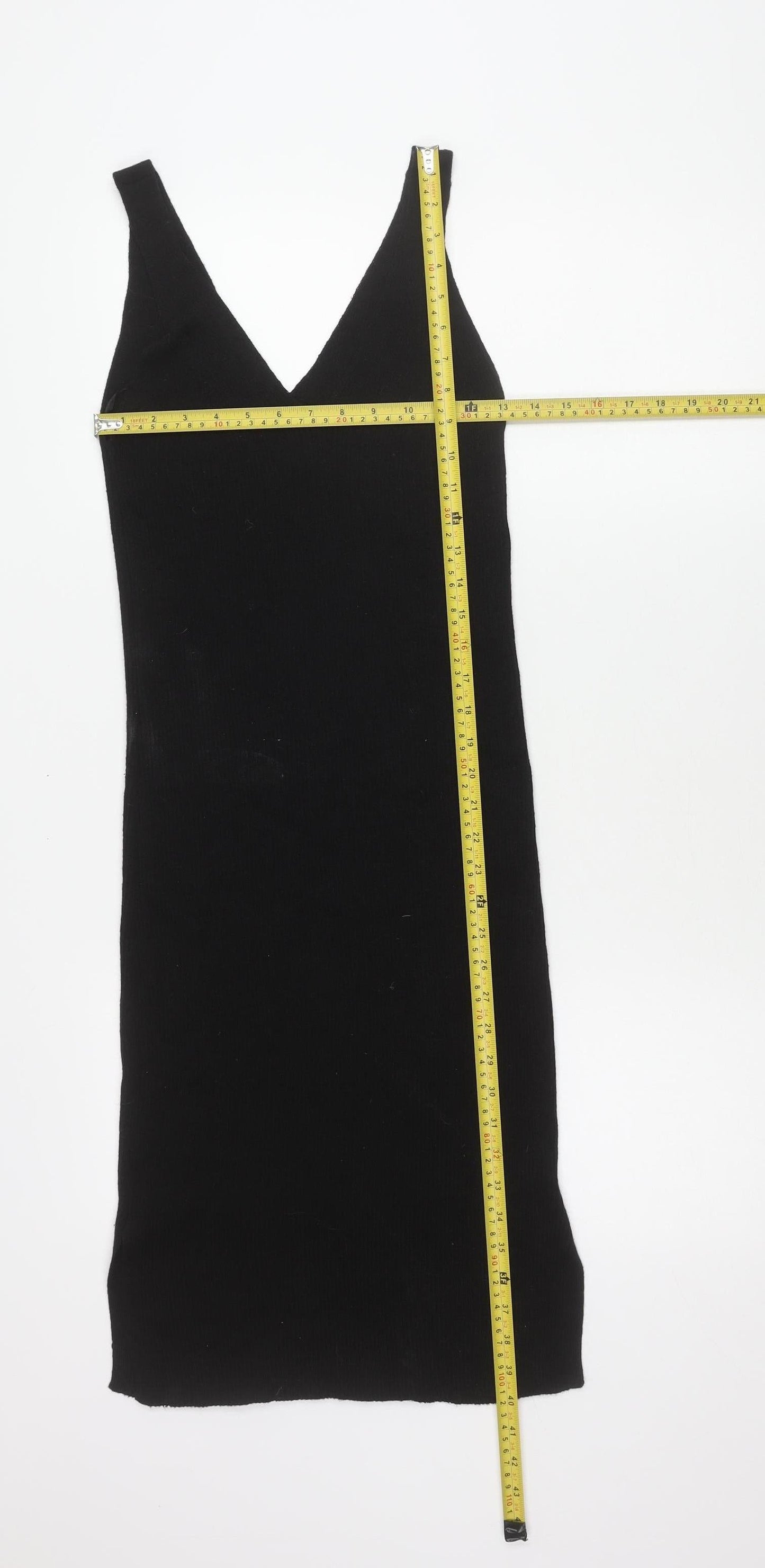 ONLY Womens Black Midi Bodycon V-Neck Sleeveless Stretch Dress M