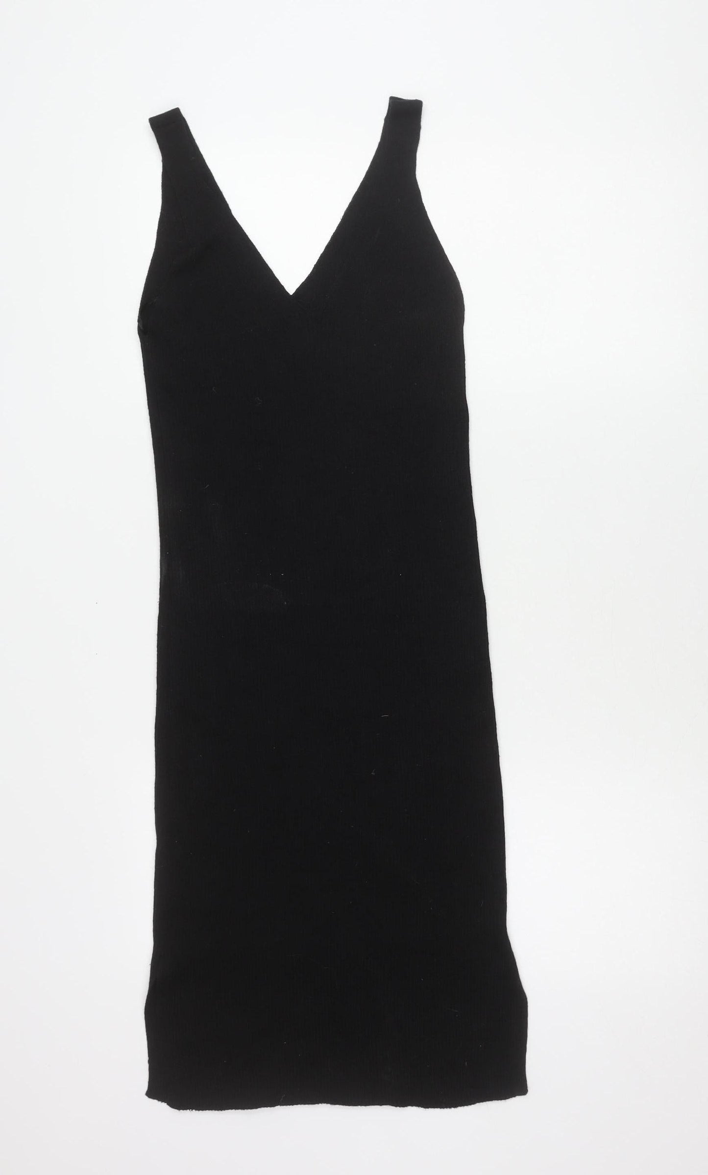 ONLY Womens Black Midi Bodycon V-Neck Sleeveless Stretch Dress M