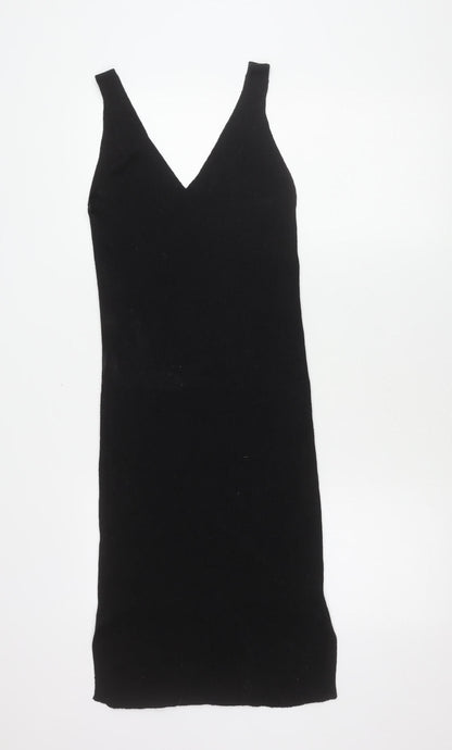 ONLY Womens Black Midi Bodycon V-Neck Sleeveless Stretch Dress M