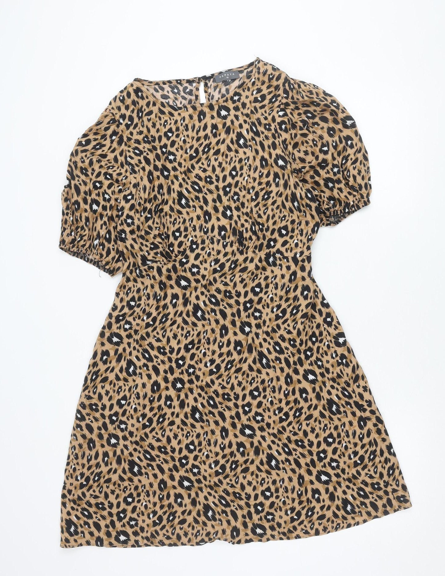 Papaya Women’s Beige Leopard Print A-Line Short Sleeve Dress Size 14