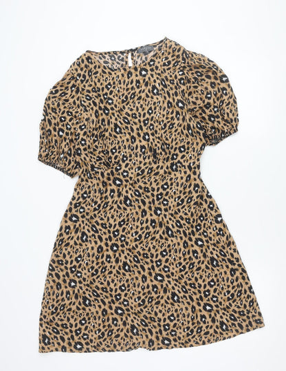 Papaya Women’s Beige Leopard Print A-Line Short Sleeve Dress Size 14