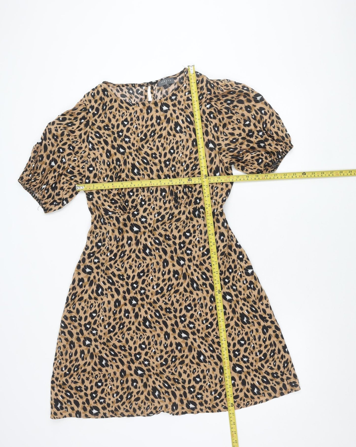 Papaya Women’s Beige Leopard Print A-Line Short Sleeve Dress Size 14