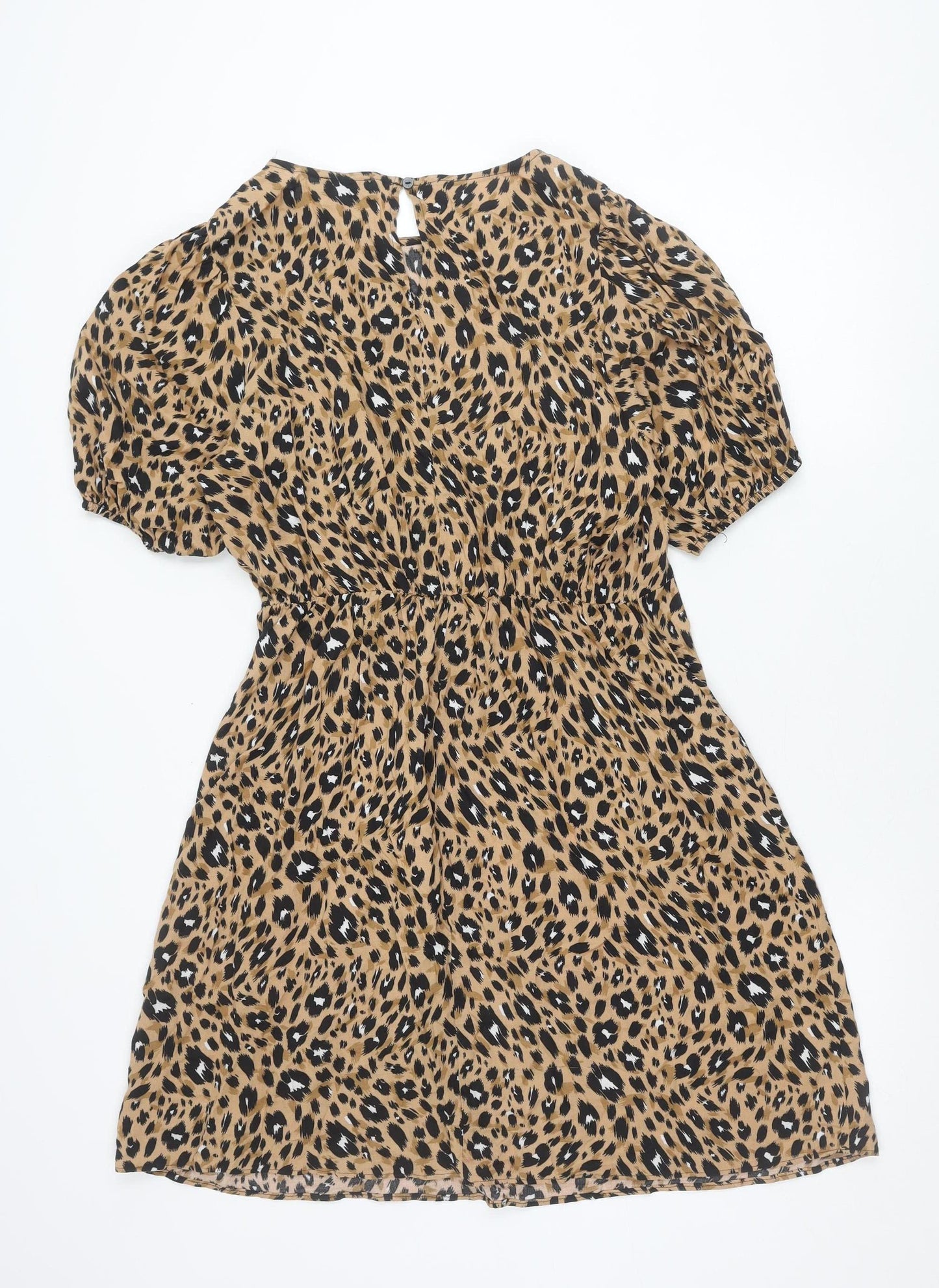 Papaya Women’s Beige Leopard Print A-Line Short Sleeve Dress Size 14